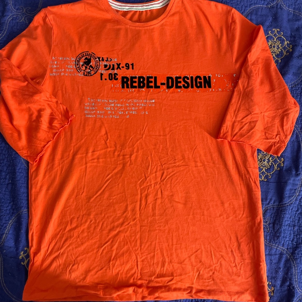 Vibrant Orange Short Sleeve Tee with Rebel Design